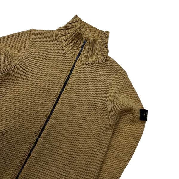 Stone Island 2005 Brown Knit Zipped High Neck Jumper - XXL