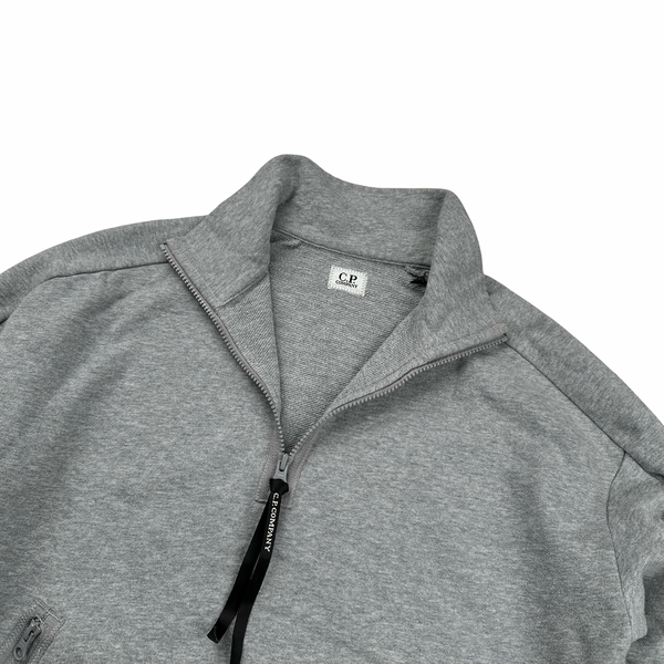 CP Company Lens View Grey Cotton Quarter Zip Sweatshirt - Medium