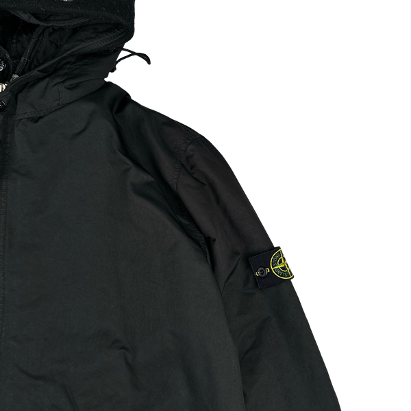 Stone Island 2007 Black David TC Dutch Liner Spellout Hood Long Parka Jacket - XXL