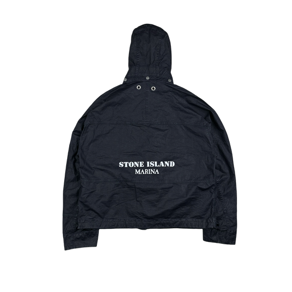 Stone Island 2024 Navy Raw Plated Linen Marina Spellout Zipped Jacket - Large