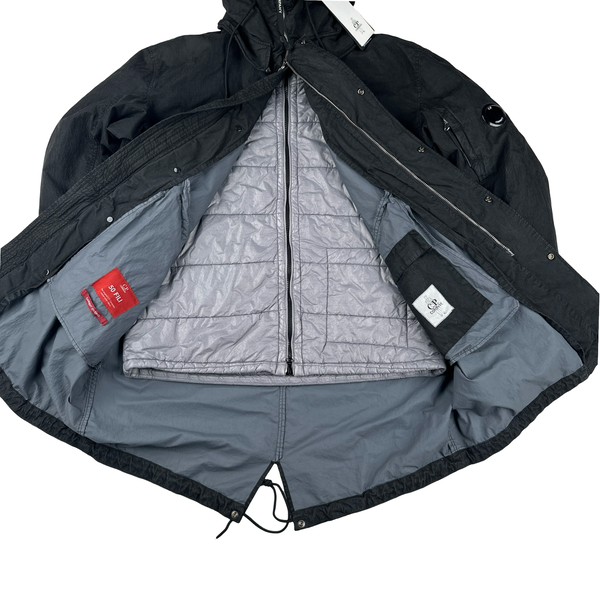 CP Company 50 Fili Black Double Lined Long Fish Tail Jacket - Large