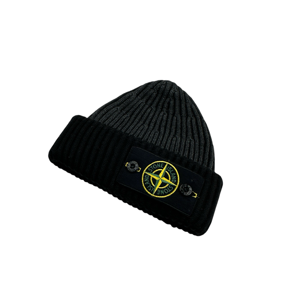 Stone Island 2011 Two Tone Grey Ribbed Wool Badge Beanie