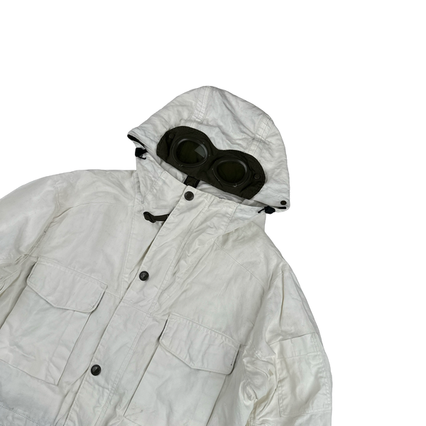 CP Company White Plated Linen La Mille Goggle Jacket - Small