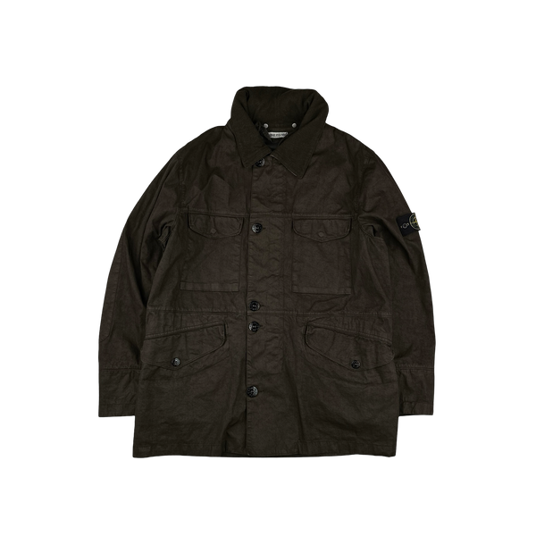 Stone Island 2004 Vintage Brown Lino Flax Nylon Blend Jacket - XL