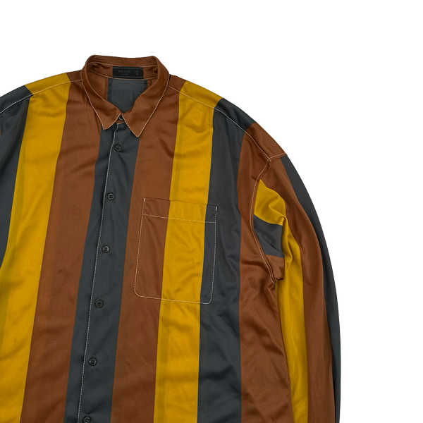 Prada Runway Striped Panel Silk Twill Buttoned Sample Shirt - XL
