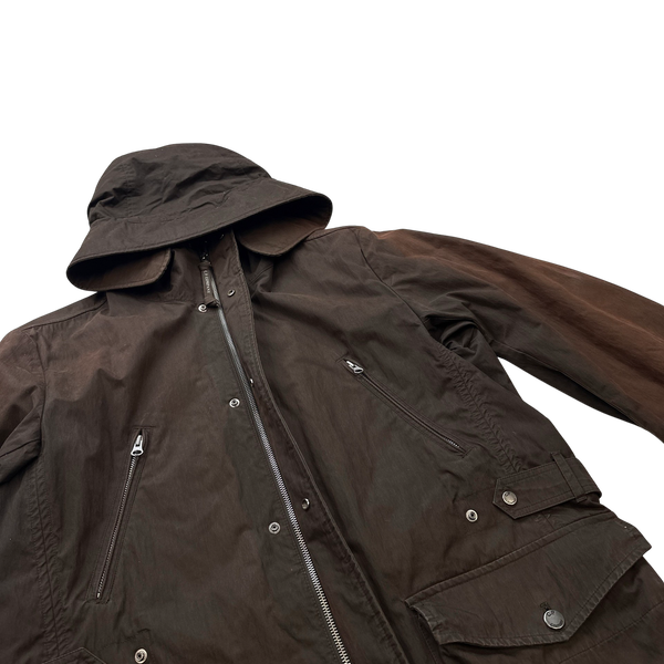 CP Company 2005 Brown Cotton Blend Lino Flax Lined Long Parka Jacket - Large
