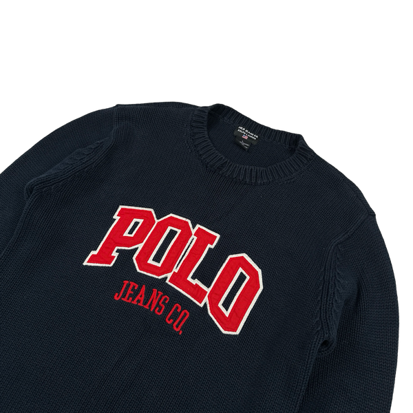 Ralph Lauren Polo Jeans Cotton Spellout Knit Crewneck Jumper - Large