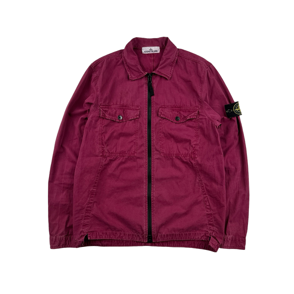 Stone Island 2019 Magenta Cotton Zipped Overshirt - Small