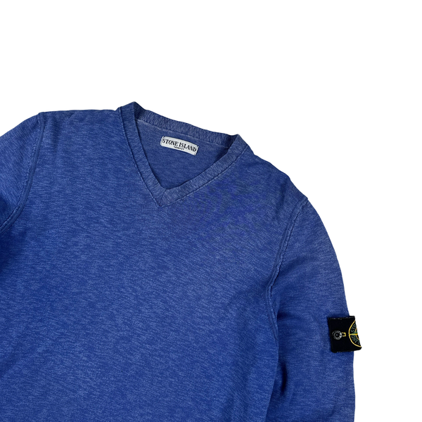 Stone Island 2006 Blue V Neck Knitted Crewneck Jumper - Large