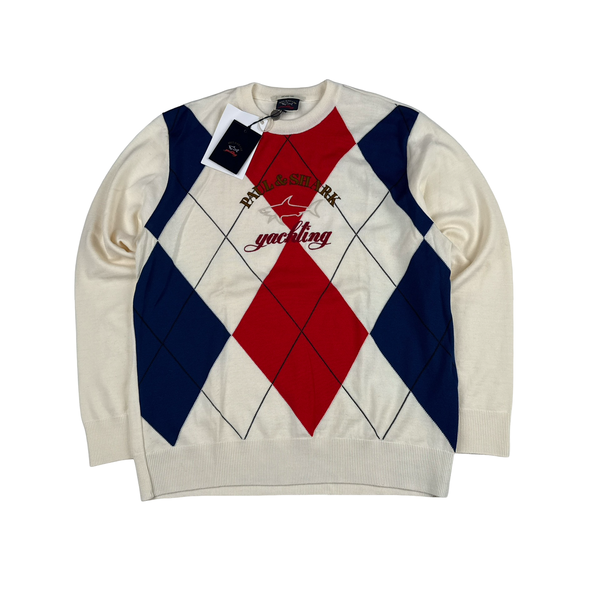 Paul & Shark Blue/White Dimond Wool Archivio 1983 Crewneck - Large