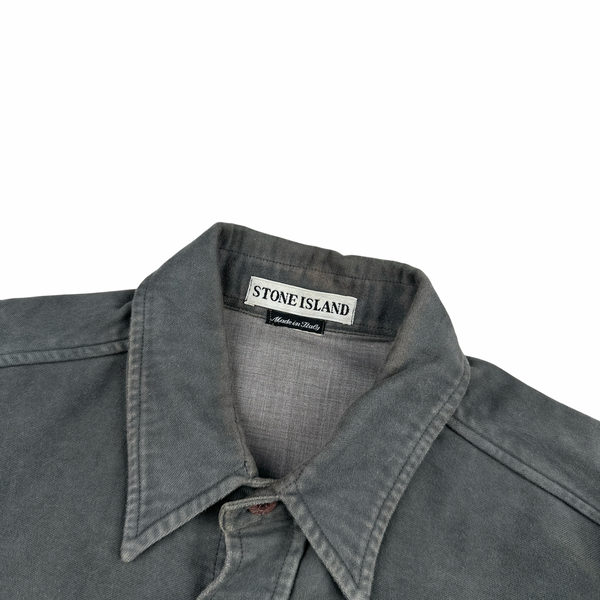 Stone Island 1996 Green Edge Thick Grey Fleece Shirt - Medium