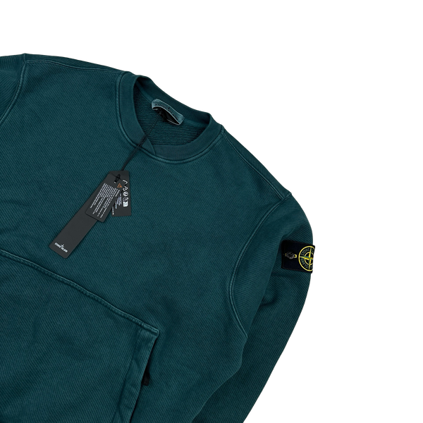 Stone Island 2023 Turquoise Cotton Garment Dyed Pullover - Small