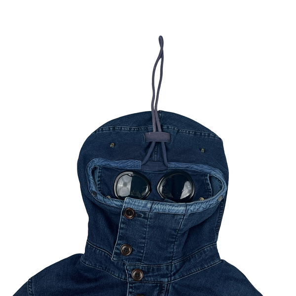 CP Company Blue Isko Denim Future Fleece Goggle Jacket - Medium