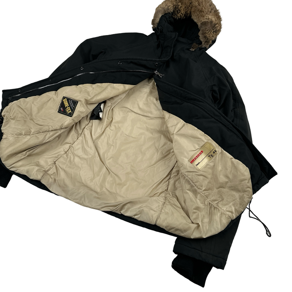 Prada Black Racoon Fur Hood Goretex Parka Jacket - XS