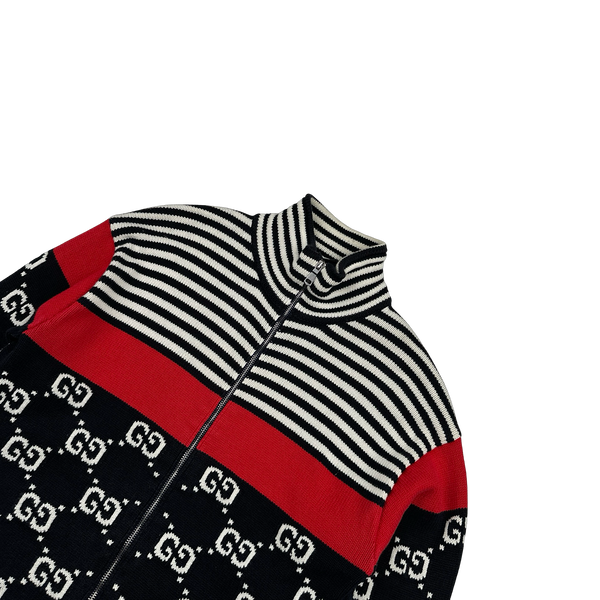 Gucci Striped Monogram Cotton Knit Zipped Jumper - Small