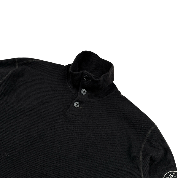 Stone Island Vintage Black Ribbed Wool Compass Pullover Jumper - XL