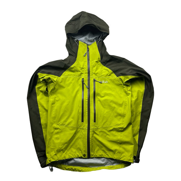 RAB Dark Green/Neon Yellow Neo Zipped Waterproof Rain Jacket - Small