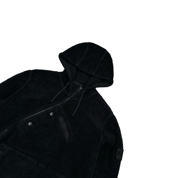 Stone Island 2017 Black Teddy Fleece Shadow Project Hoodie - Large