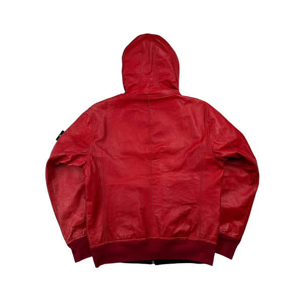 Stone Island 2010 Rare Crimson Red Leather Reversable Jacket - XL