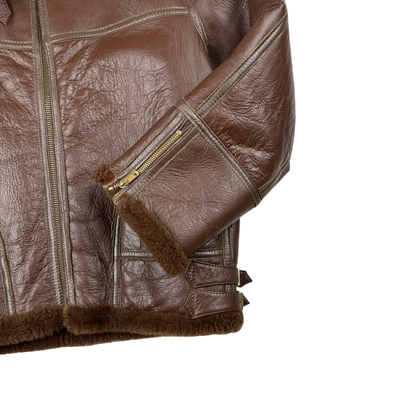 Shearling Lined Aviator Pilot Thick Leather Vintage Jacket - Medium