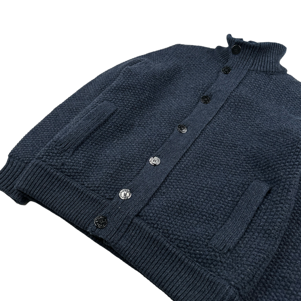 Stone Island 2013 Navy Wool Knit Garment Dyed Down Hood Jumper - XL