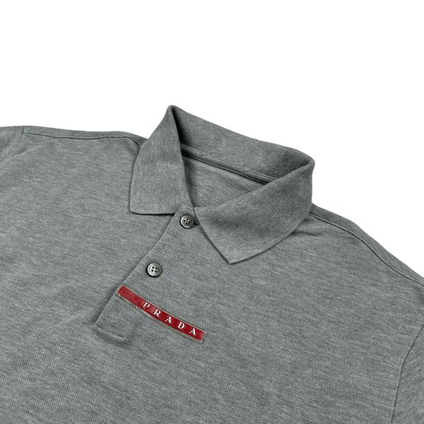 Prada Grey Spellout Tab Cotton Polo Shirt - XL