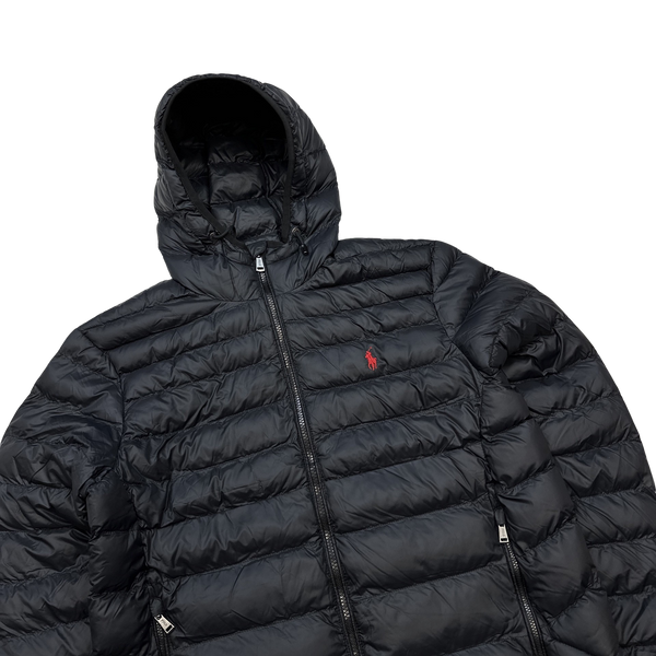 Ralph Lauren Black Padded Nylon Hooded Jacket - Small