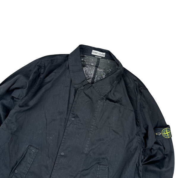 Stone Island 2003 Black Raso Gommato Trench Coat Jacket - Large