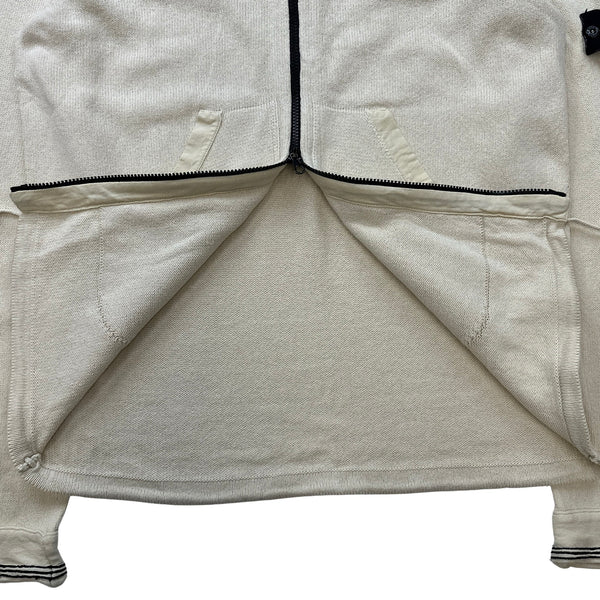 Stone Island Sand Knitted Cotton Hooded Zip Up Jumper - XL