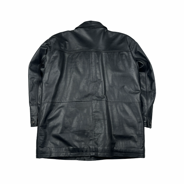 Ralph Lauren Black Wool Blend Lining Heavyweight Leather Jacket - Large