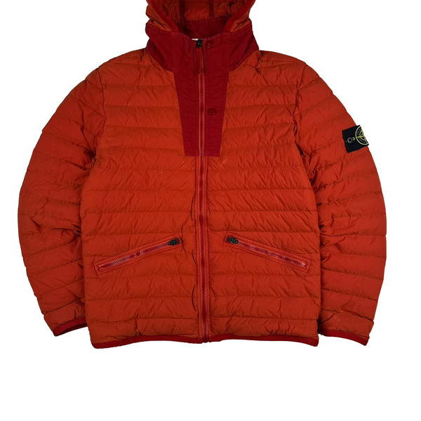 Stone Island 2019 Red Loom Woven Down Chambers Stretch Nylon TC Jacket - Medium