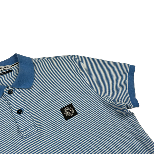Stone Island 2012 Blue Striped Patch Cotton Short Sleeve Polo - XL