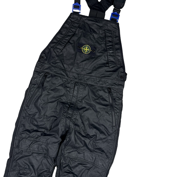 Stone Island Black Mussola Gommato Centre Badge Dungarees - Small