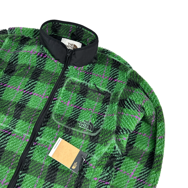 North Face Wool Thick Fleece Green Checked Jumper Jacket - XL