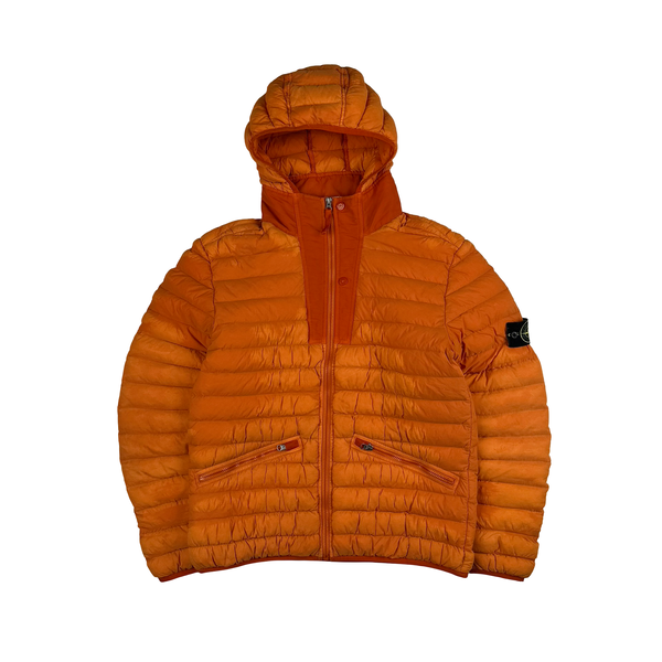 Stone Island 2019 Orange Loom Woven Down Puffer Jacket - Large