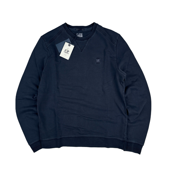 CP Company Navy Blue Cotton Garment Dyed Crewneck Jumper - Large