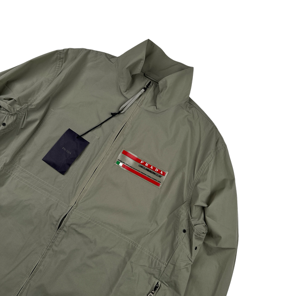 Prada Khaki Caroli Health Club Strech Lightweight Windbreaker Jacket - Large