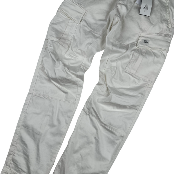 CP Company White Stretch Ergonomic Fit Cargo Trousers - Large