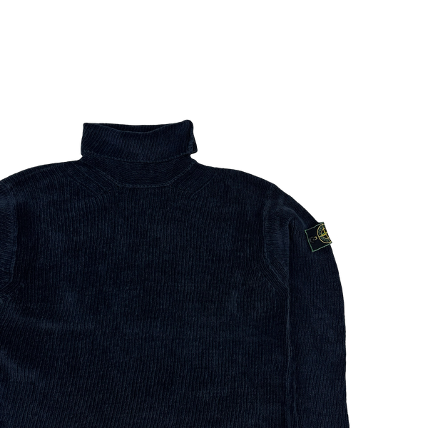 Stone Island Vintage 1995 Navy Chenille Knit Vintage Roll Neck - Medium