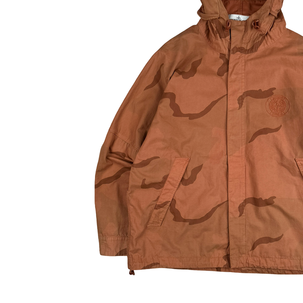 Stone Island Supreme 2019 Orange Brushed Cotton Camo Riot Mask Jacket - Medium