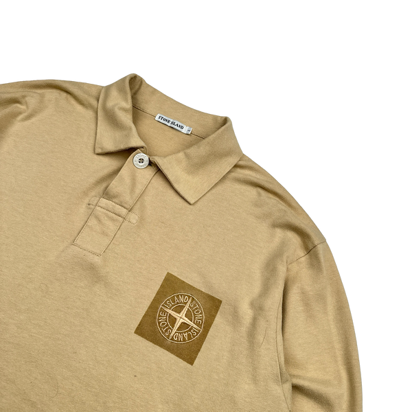 Stone Island Vintage 2001 Sand Spellout Cotton Longsleeve Polo - Large