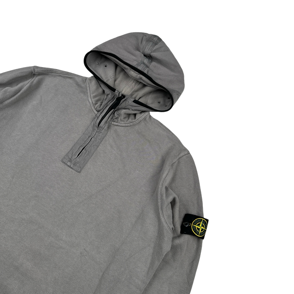 Stone Island 2009 Grey Cotton Quarter Zipped Hoodie - XXL