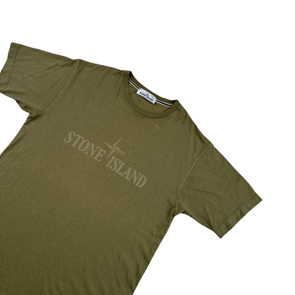 Stone Island Khaki Spellout T Shirt - Medium
