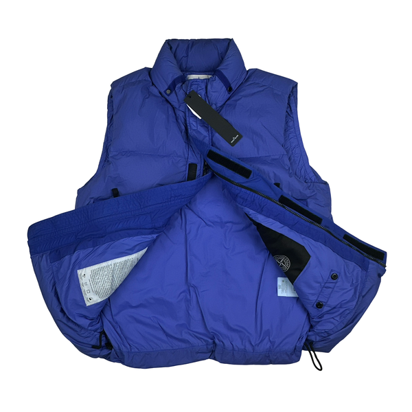 Stone Island 2021 Blue Garment Dyed Crinkle Reps Down Filled Gilet - Medium