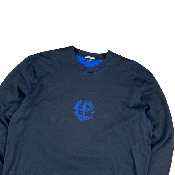 Stone Island Italy 2005 Navy Compass Spellout Longsleeve T shirt - XXL