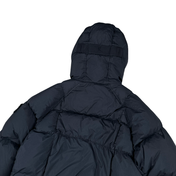 Stone Island 2019 Navy Garment Dyed Crinkle Reps Dual Hood Parka Jacket - Small