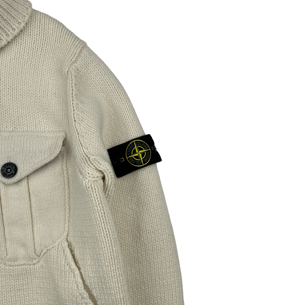 Stone Island 2021 Cream Wool Blend President Knit Zipped Jumper - Medium