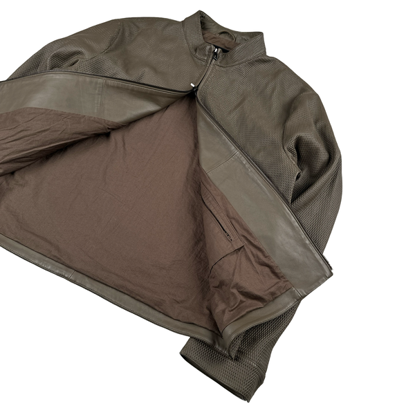 Emporio Armani Zip Up Lamb Lattice Leather Jacket - Large