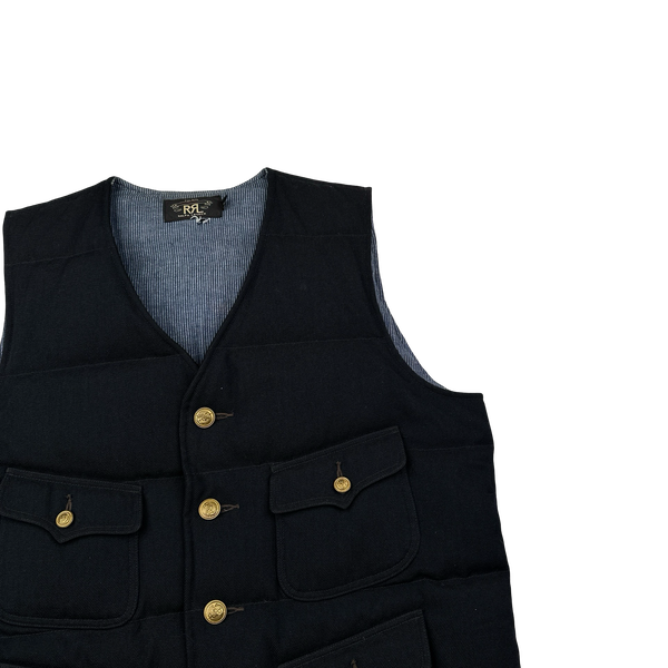 RRL Ralph Lauren Navy Cotton Down Puffer Vest - Medium