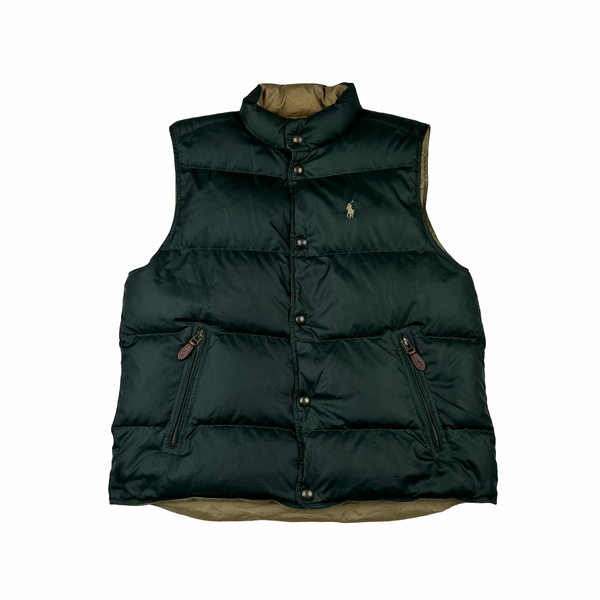 Ralph Lauren Green/Beige Down Reversible Puffer Gilet - Large